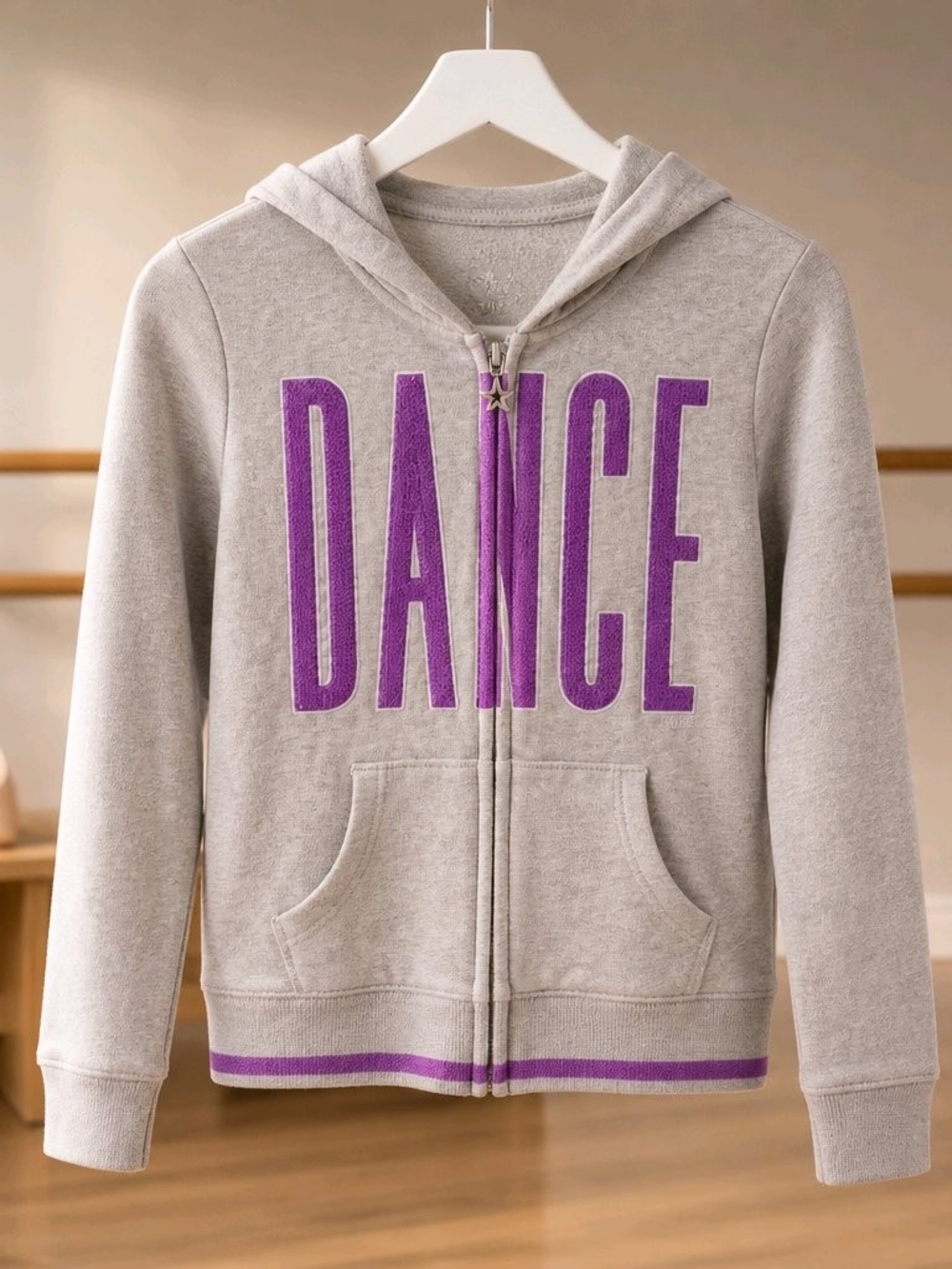 Kids Gray Hoodie with Purple Dance Applique